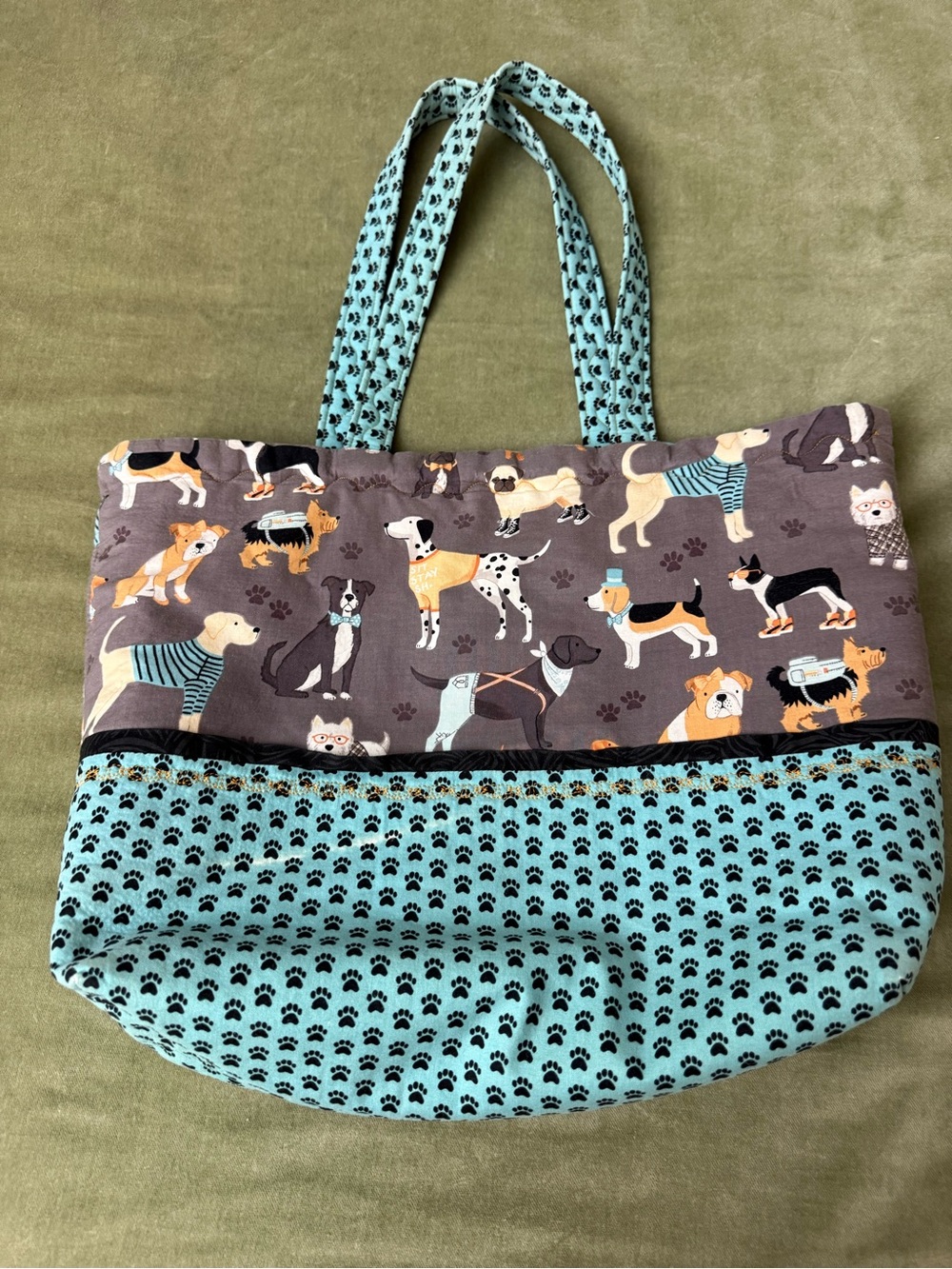 Quilted Handmade Dog Paw Print Tote Bag Shoulder Or Bucket Bag #OSP